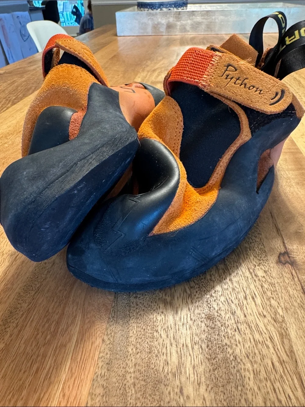 La Sportiva Orange and Black Python Climbing Shoes - like new